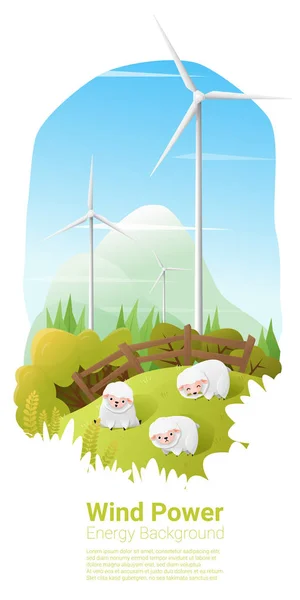 Fondo concepto de energía con turbina eólica, vector, ilustración — Vector de stock