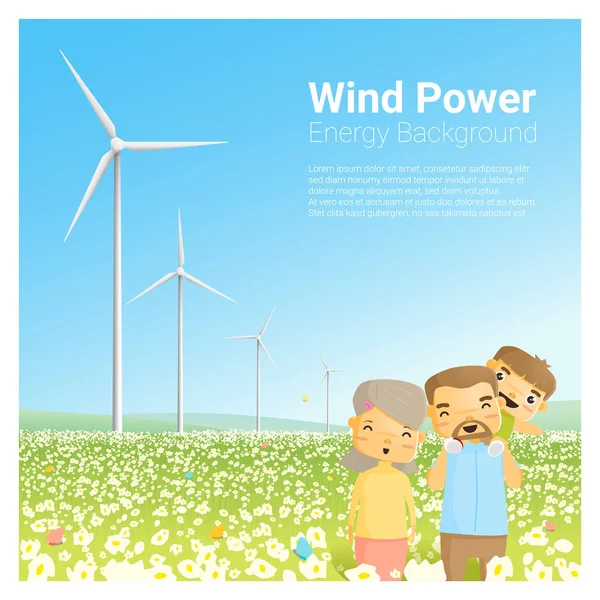 Fondo concepto de energía con turbina eólica, vector, ilustración — Vector de stock
