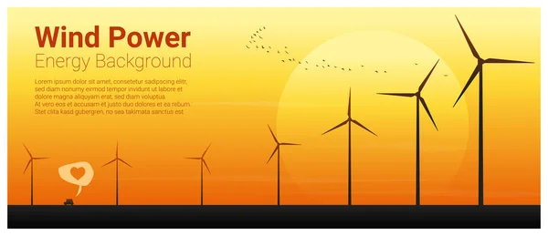 Fundo de conceito de energia com turbina eólica, vetor, ilustração — Vetor de Stock