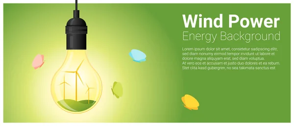 Energiekonzept Hintergrund mit Windkraftanlage in Glühbirne, Vektor, Illustration — Stockvektor