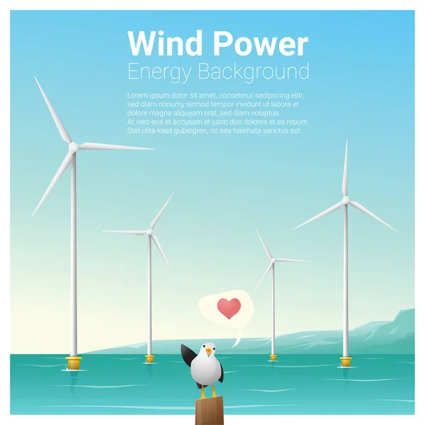 Fondo concepto de energía con turbina eólica, vector, ilustración — Vector de stock