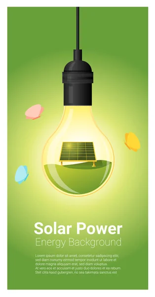 Fundo de conceito de energia com painel solar em lâmpada, vetor, ilustração — Vetor de Stock
