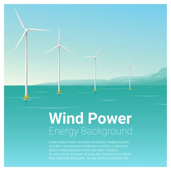Fundo de conceito de energia com turbina eólica, vetor, ilustração — Vetor de Stock