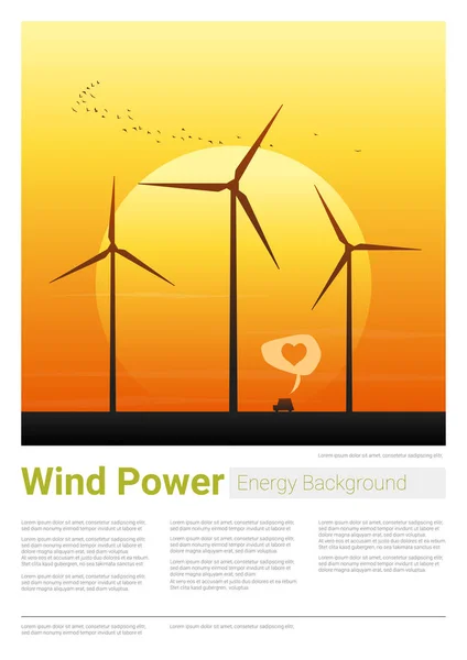 エネルギー概念の背景風力タービン, ベクトル, イラスト — ストックベクタ