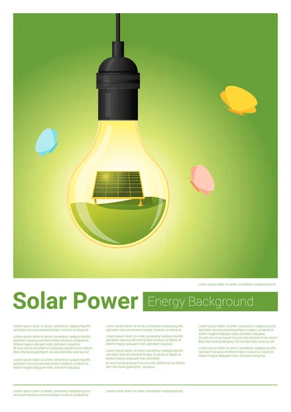Energie concept achtergrond met zonnepaneel in gloeilamp, vector illustratie — Stockvector