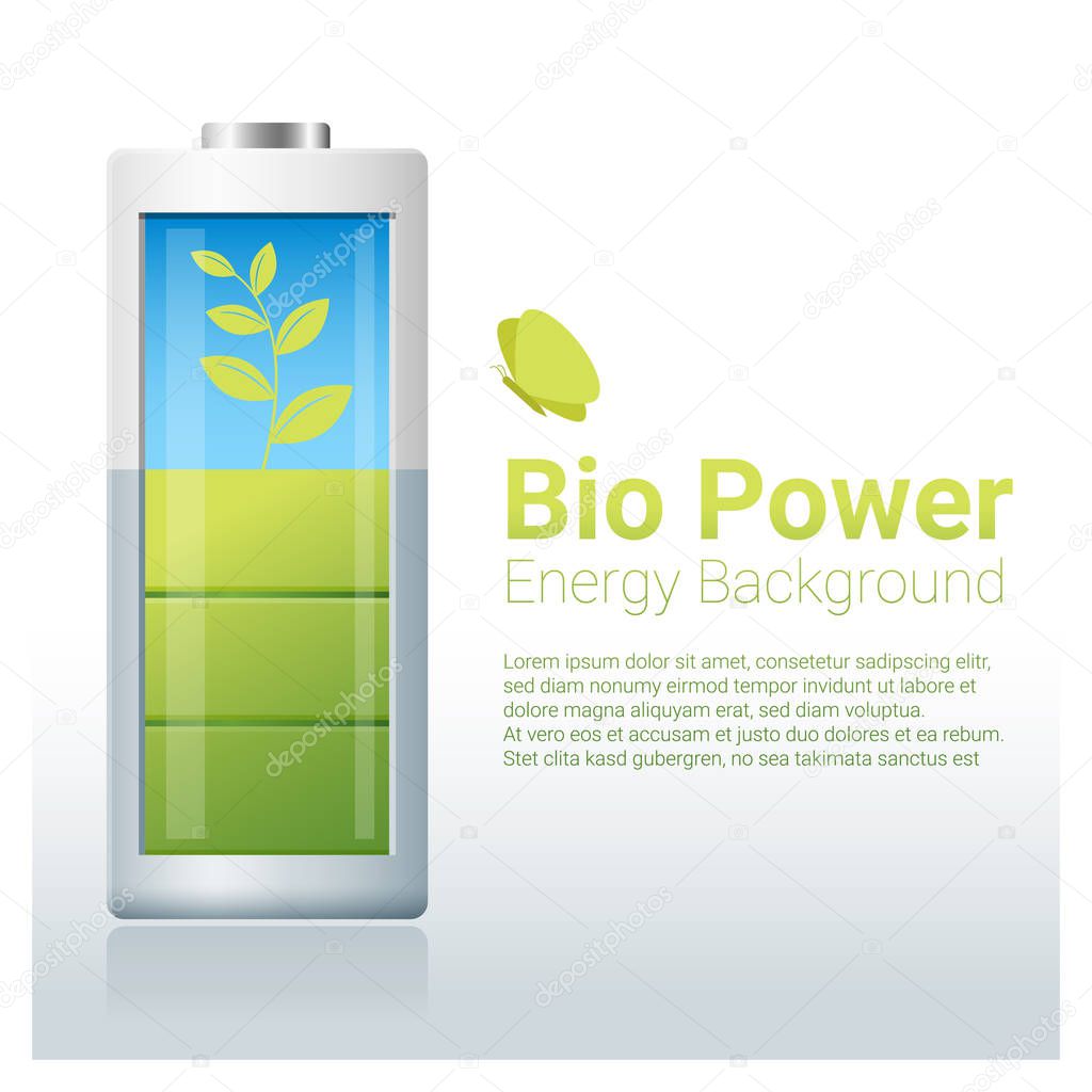 Green energy concept background with bio energy charging battery , vector , illustration