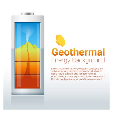 Yeşil enerji kavramı arka plan ile jeotermal şarj pil, vektör, illüstrasyon