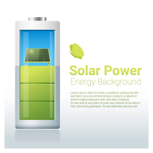 Fondo concepto de energía verde con panel solar batería de carga, vector, ilustración — Vector de stock