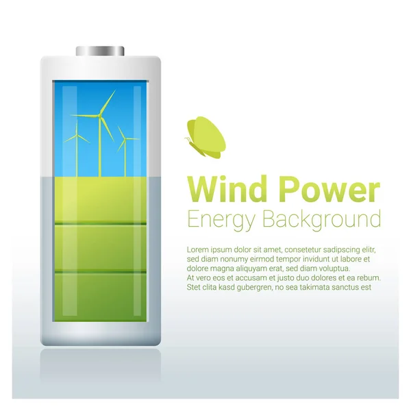 充電バッテリー, ベクトル, イラスト風力タービンとグリーン エネルギー概念の背景 — ストックベクタ