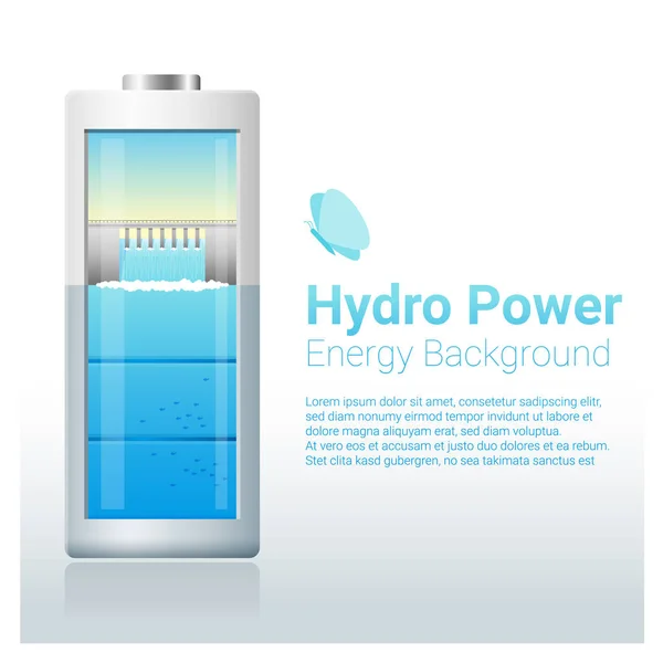 Hintergrund des grünen Energiekonzepts mit Wasserkraft-Ladebatterie, Vektor, Illustration — Stockvektor