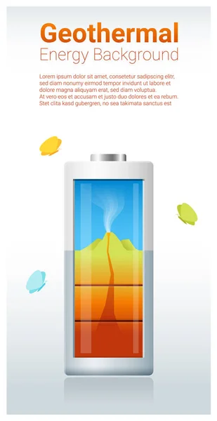 Concept d'énergie verte fond avec batterie de charge géothermique, vecteur, illustration — Image vectorielle