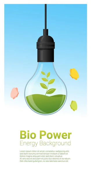Fondo concepto de energía con bio energía en bombilla, vector, ilustración — Vector de stock
