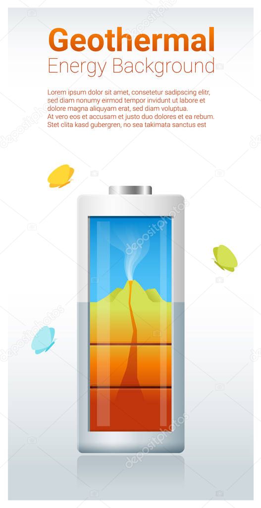 Green energy concept background with geothermal charging battery , vector , illustration