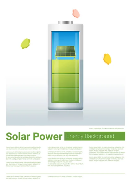 Fondo concepto de energía verde con panel solar batería de carga, vector, ilustración — Archivo Imágenes Vectoriales