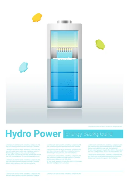 Fondo concepto de energía verde con batería de carga de energía hidráulica, vector, ilustración — Archivo Imágenes Vectoriales