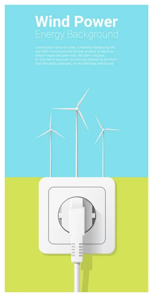 Πράσινη ενέργεια έννοιας φόντο με ανεμογεννήτρια και ηλεκτρική πρίζα, διάνυσμα, εικονογράφηση — Διανυσματικό Αρχείο