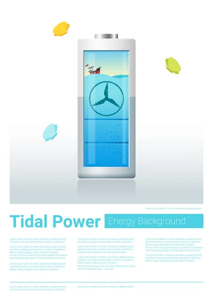 Hintergrund des grünen Energiekonzepts mit Gezeitenenergie-Akku, Vektor, Illustration — Stockvektor