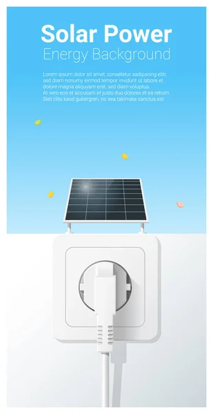 Fondo concepto de energía verde con panel solar y enchufe eléctrico, vector, ilustración — Vector de stock