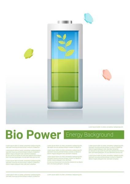 Fondo concepto de energía verde con batería de carga de bioenergía, vector, ilustración — Archivo Imágenes Vectoriales