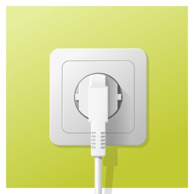 Elektrik Tak ve yeşil soketine ve duvar arka plan, vektör, illüstrasyon