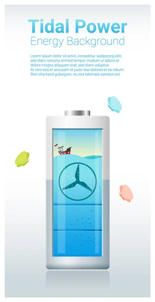 充电电池、 矢量、 插图的潮汐能源与绿色能源概念背景 — 图库矢量图片