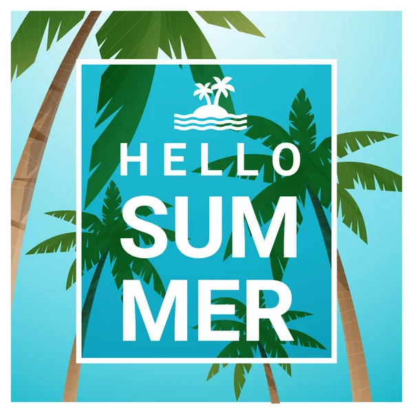 Hallo Sommer Hintergrund mit Palmen am tropischen Strand, Vektor, Illustration — Stockvektor