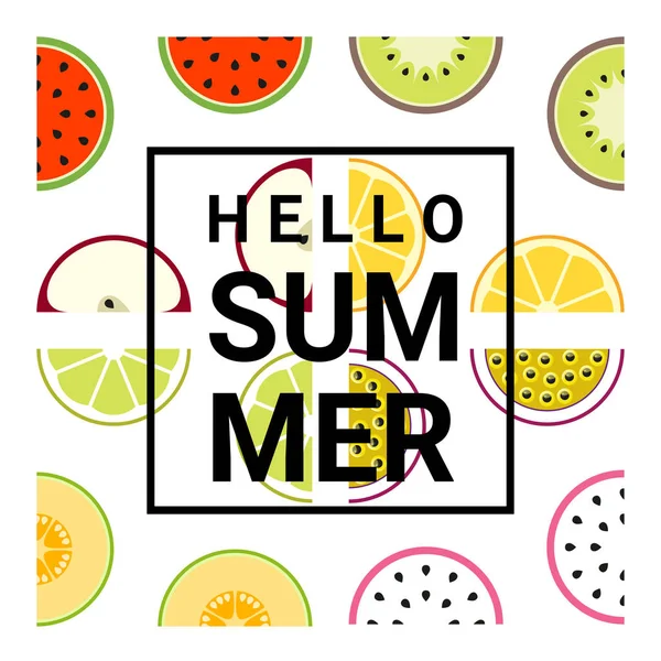 Hallo Sommer Hintergrund mit Früchten, Vektor, Illustration — Stockvektor