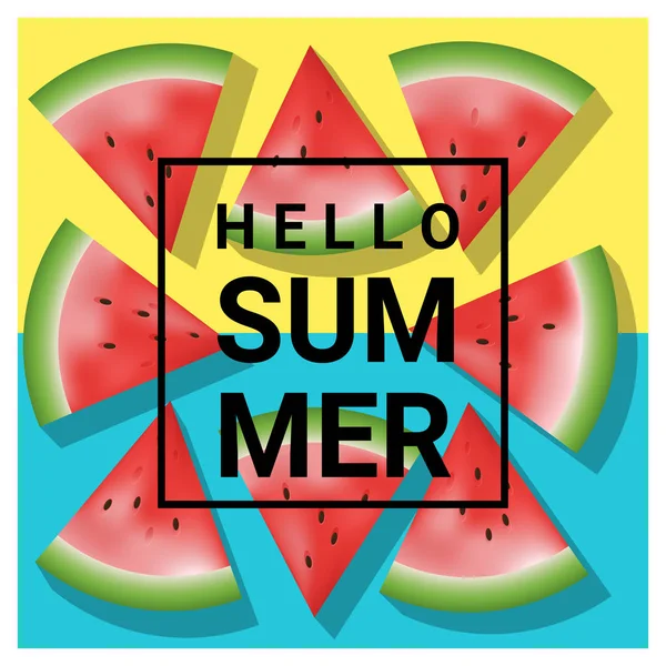 Hallo Sommer Hintergrund mit Wassermelone, Vektor, Illustration — Stockvektor