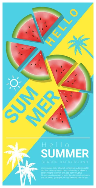 Hallo Sommer Hintergrund mit Wassermelone, Vektor, Illustration — Stockvektor