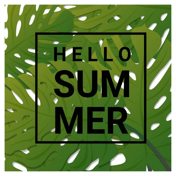 Hello summer background with tropical green leaves, vector, illustration — стоковый вектор