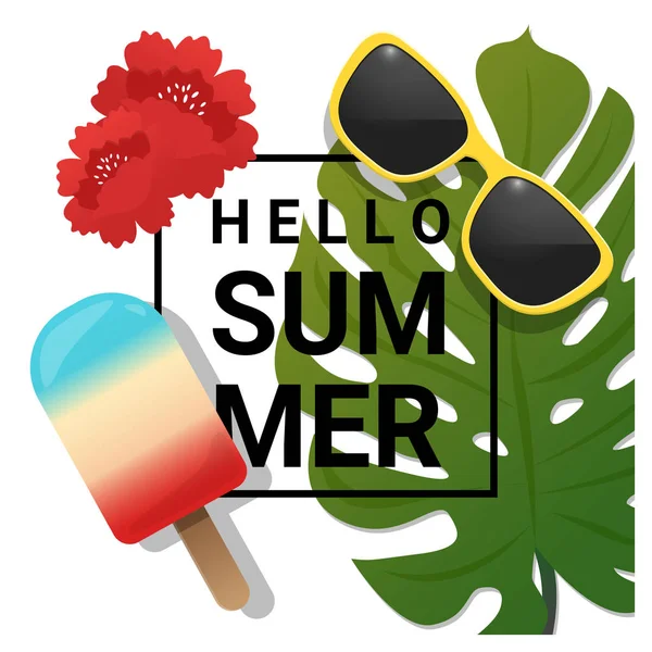 Hallo Sommer Hintergrund mit tropischen Sommer Element, Vektor, Illustration — Stockvektor