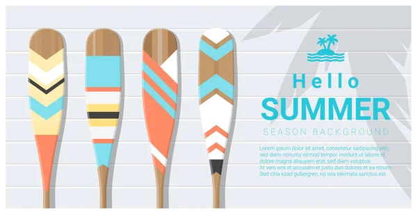 Hola fondo de verano con paleta de canoa pintada, vector, ilustración — Vector de stock