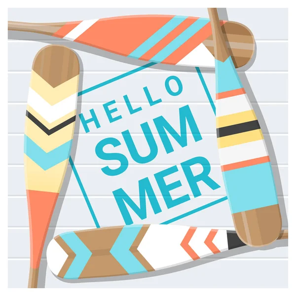 Hallo Sommer Hintergrund mit gemalten Kanu Paddel, Vektor, Illustration — Stockvektor