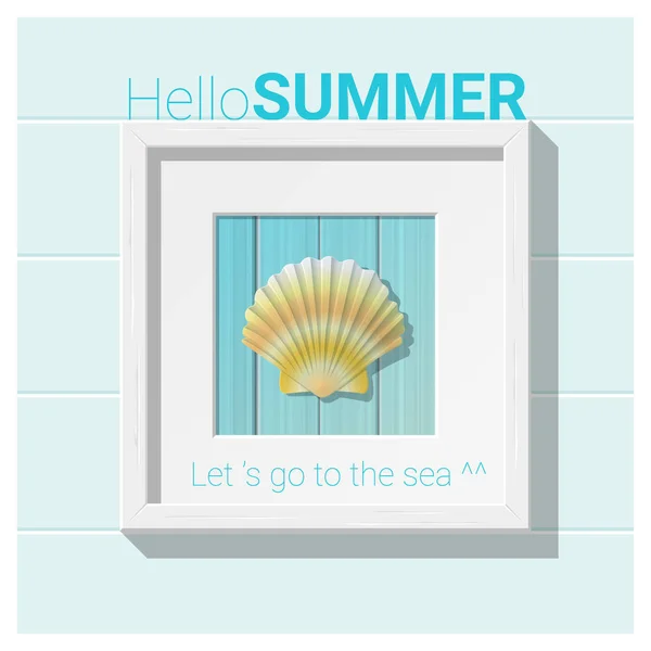 Hello nyári háttér seashell falra művészet, vektor, ábra — Stock Vector