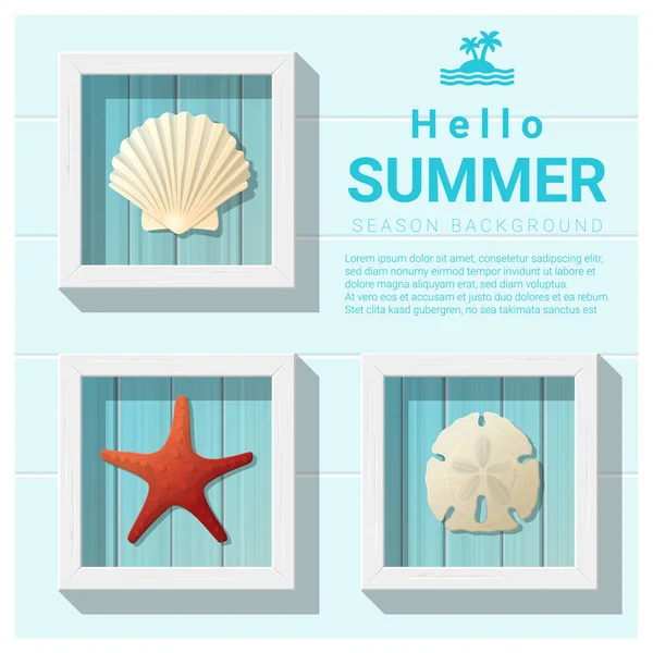 Hello nyári háttér tengeri lények falra művészet, vektor, ábra — Stock Vector