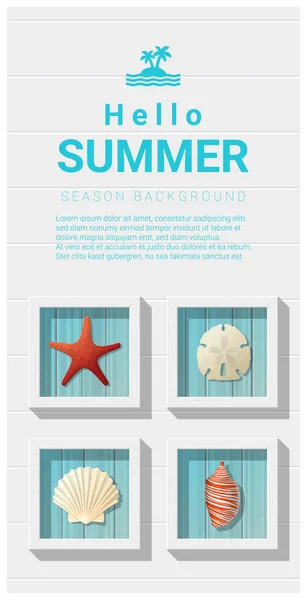 Hello summer background with sea creatures wall art, vector, illustration — стоковый вектор