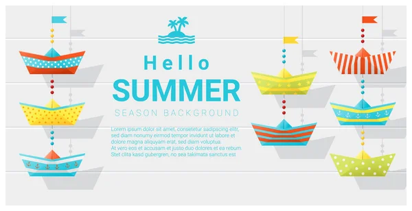 Hallo Sommer Hintergrund mit buntem Papierschiff, Vektor, Illustration — Stockvektor