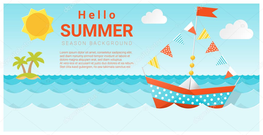 Hello summer background with colorful paper ship , vector , illustration