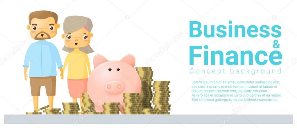 Business and Finance concept background with family saving money , vector , illustration