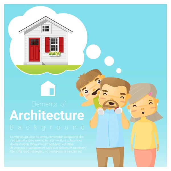 Happy family and dream house background , vector , illustration — Stock Vector