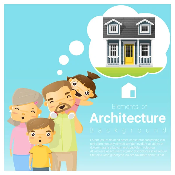 Happy family and dream house background , vector , illustration — Stock Vector