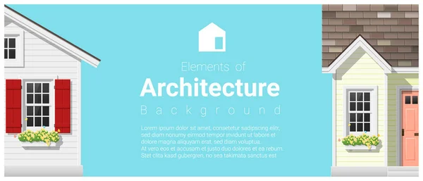 Elementos de la arquitectura de fondo con una pequeña casa, vector, ilustración — Archivo Imágenes Vectoriales