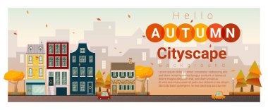 Merhaba sonbahar cityscape arka plan, vektör, illüstrasyon