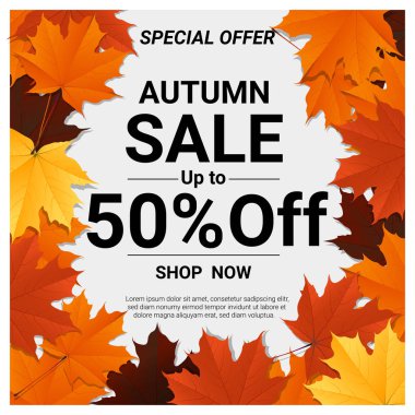 Renkli yaprakları, vektör, illüstrasyon ile sonbahar satışı büyük başlığı