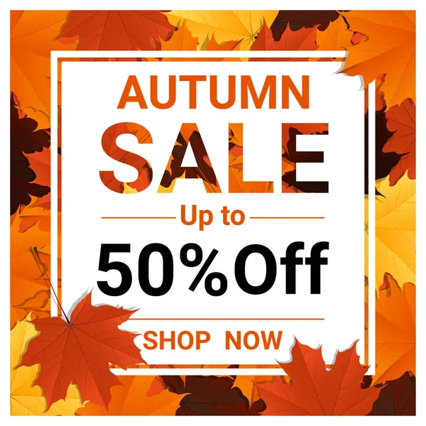 Banner de venta de otoño con hojas coloridas, vector, ilustración — Vector de stock