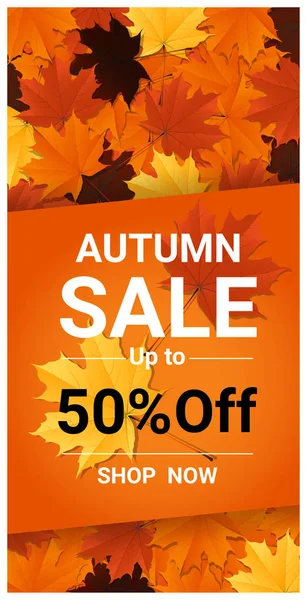 Banner με φθινόπωρο πώληση με πολύχρωμα φύλλα, διάνυσμα, εικονογράφηση — Διανυσματικό Αρχείο