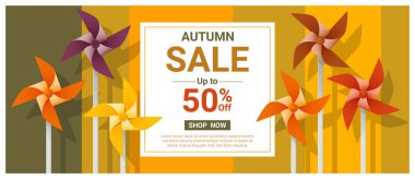 Renkli pinwheels, vektör, illüstrasyon ile sonbahar satışı büyük başlığı