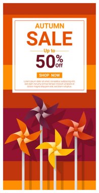 Renkli pinwheels, vektör, illüstrasyon ile sonbahar satışı büyük başlığı