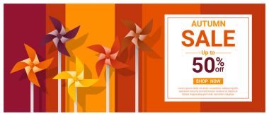 Renkli pinwheels, vektör, illüstrasyon ile sonbahar satışı büyük başlığı