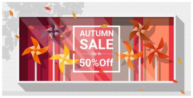 Renkli pinwheels arka plan, vektör, illüstrasyon ile sonbahar satış Vitrini